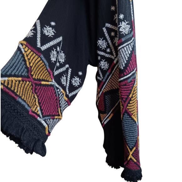 KNOX ROSE Artsy Embroidered Kimono Duster Cardigan Jacket XS Fringe‎ Open Front - Picture 4 of 9